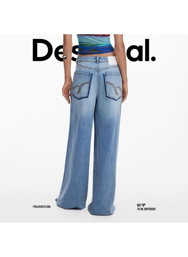 DESIGUAL [Spanish Fashion Luxury] 25 Autumn/Winter New Arrival Washed Denim Distressed Straight Leg Women'S Jeans - Image 5