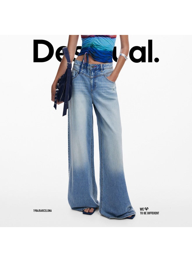 DESIGUAL [Spanish Fashion Luxury] 25 Autumn/Winter New Arrival Washed Denim Distressed Straight Leg Women'S Jeans - Image 2