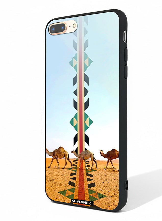 Covernex Apple iPhone 7 Plus Protective Case Cover Printed Featuring Camel Silhouette with Vertical Sadu Pattern - Image 1