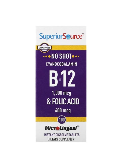 Superior Source, Cyanocobalamin B-12 & Folic Acid, 100 MicroLingual Instant Dissolve Tablets