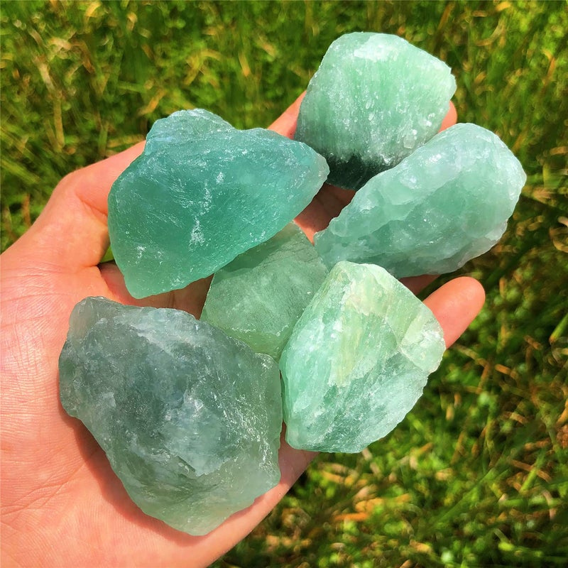 Zenkeeper 1Lb Green Fluorite Crystal Rocks Raw Stones for Tumbling Green Natural Fluorite Crystals Bulk Rough Gemstone for Jewelry Making Healing Meditation Sculpture