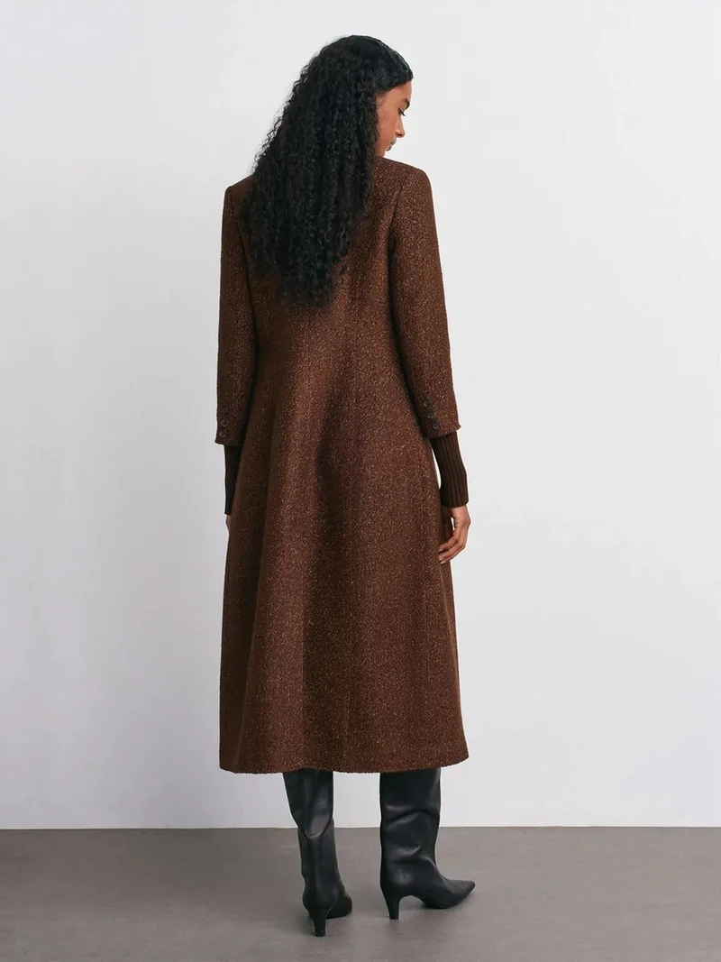 Dilvin DILVIN Textured Tweed Long Overcoat