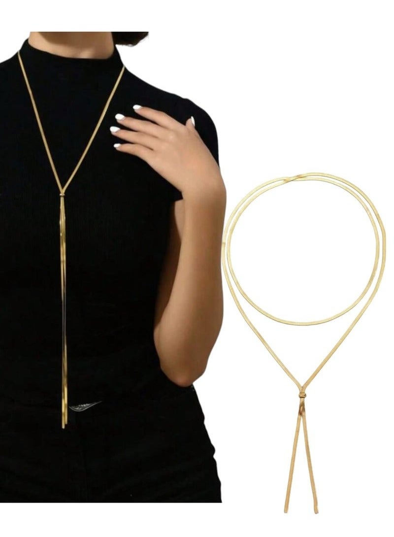Simple Long Rope Chain Necklace Stainless Steel Blade Personalized Gold Color Elegant Sweater Pendant Necklace for Women - Image 1