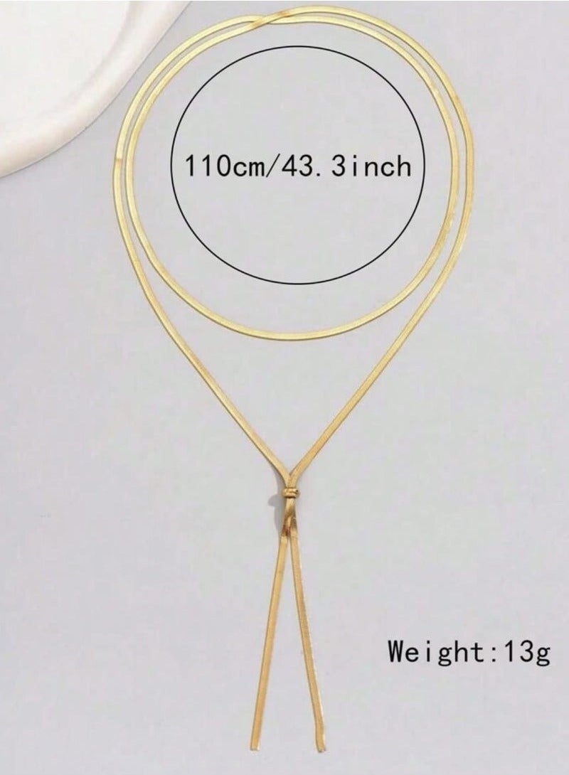 Simple Long Rope Chain Necklace Stainless Steel Blade Personalized Gold Color Elegant Sweater Pendant Necklace for Women - Image 3