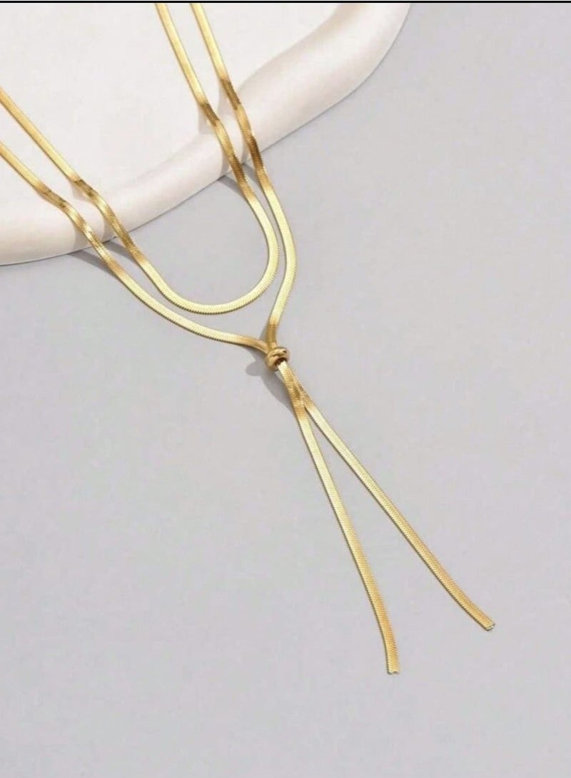 Simple Long Rope Chain Necklace Stainless Steel Blade Personalized Gold Color Elegant Sweater Pendant Necklace for Women - Image 4