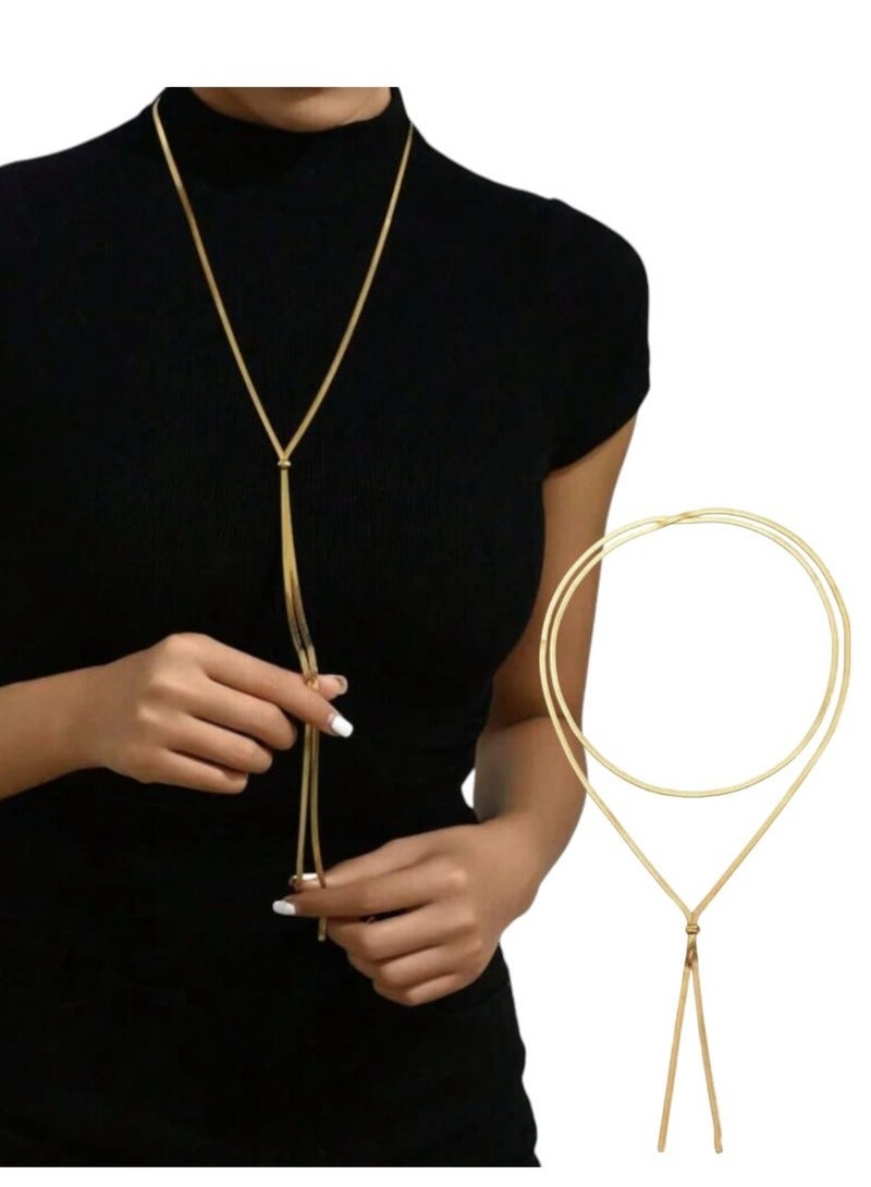 Simple Long Rope Chain Necklace Stainless Steel Blade Personalized Gold Color Elegant Sweater Pendant Necklace for Women - Image 5
