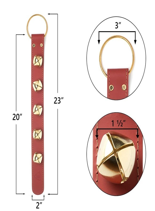 Bevin Bells Leather Sleigh Bell Strap | Five (1 ½”) Bells | Brown/Nickel | Door Hanger | Dog Potty Training Bell | Made of Steel | Christmas Holiday Decoration | Sturdy Hanging Loop | Made in CT, USA - Image 2