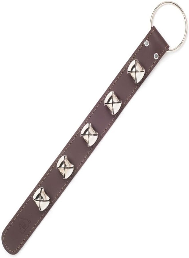 Bevin Bells Leather Sleigh Bell Strap | Five (1 ½”) Bells | Brown/Nickel | Door Hanger | Dog Potty Training Bell | Made of Steel | Christmas Holiday Decoration | Sturdy Hanging Loop | Made in CT, USA - Image 1