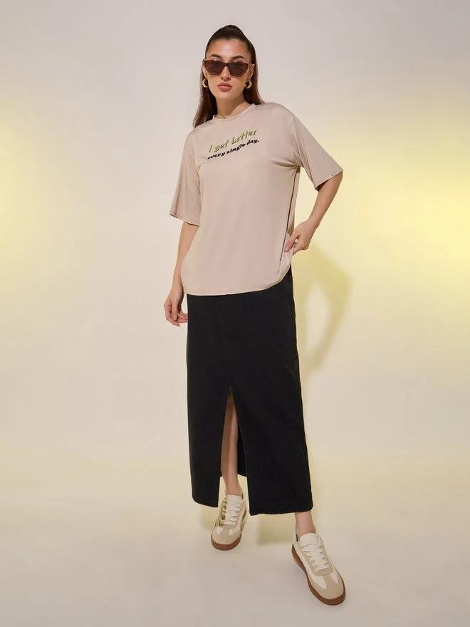 Take Two Round Neck Slogan Print T-Shirt