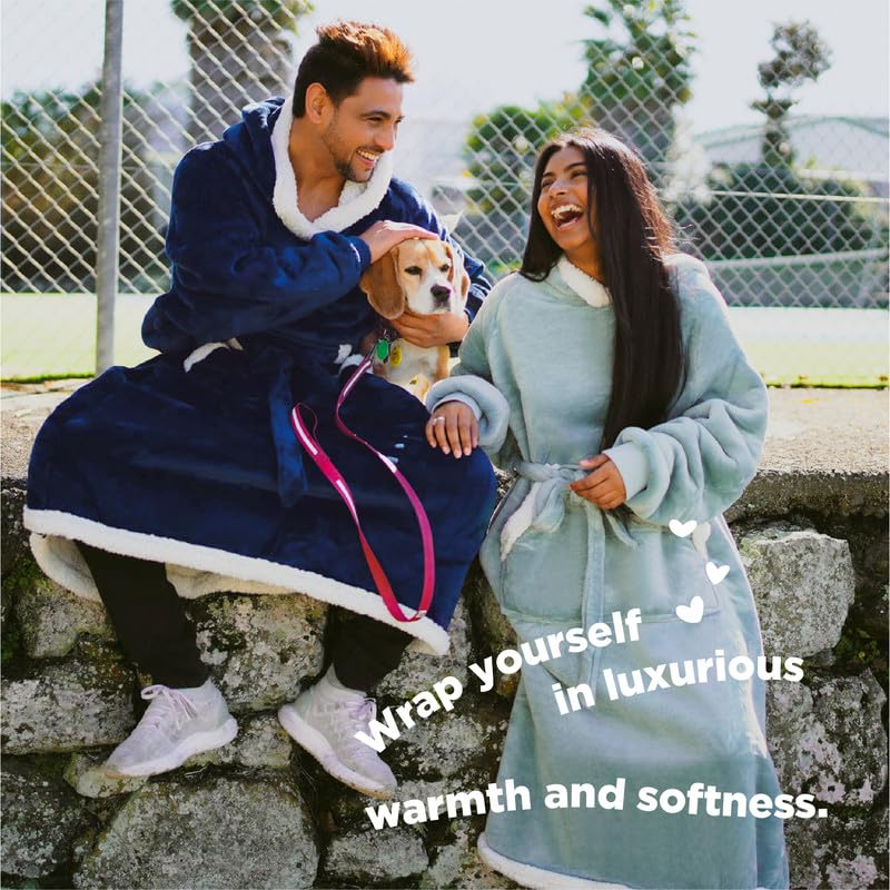 Bedsure Bedsure Wearable Blanket Hoodie Women - Long Sherpa Hooded Blanket for Adult Women Men  Warm Cozy Blanket Sweatshirt with Giant Pocket and Belt  Winter Gifts for Girlfriend Mom  Standard  Light Green  - Image 4