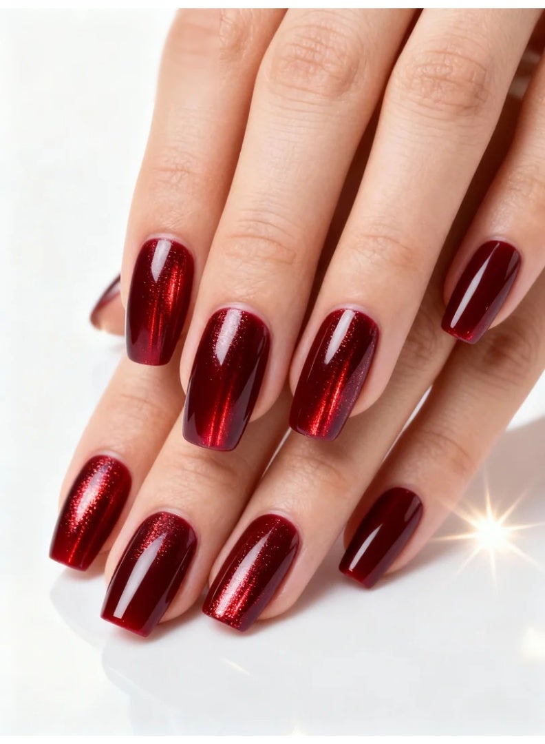 SAHZARA Press On Nails Almond Shape Deep Burgundy Wine Red Glossy Artificial Nails Full Cover Reusable Stick On Nails Acrylic Soft Gel Nail Kit Luxury Elegant Salon Style Nails for Women Daily Wear Office Wedding Party Long Lasting Durable High Shine Nails - Image 4