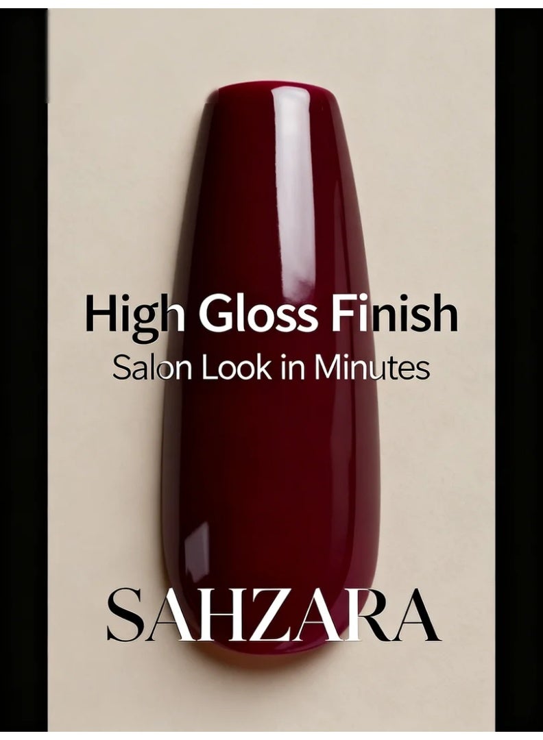 SAHZARA Press On Nails Almond Shape Deep Burgundy Wine Red Glossy Artificial Nails Full Cover Reusable Stick On Nails Acrylic Soft Gel Nail Kit Luxury Elegant Salon Style Nails for Women Daily Wear Office Wedding Party Long Lasting Durable High Shine Nails - Image 3