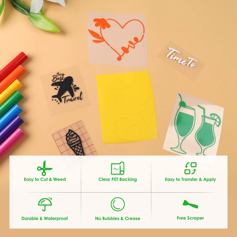 HTVRONT لفائف الفينيل الدائم HTVRONT، 12" × 3 قدم، فينيل دائم متعدد الألوان لـ Cricut و Silhouette - سهل التمزيق والنقل، 18 لفافة من الفينيل اللاصق للاستخدام الداخلي والخارجي - Image 3