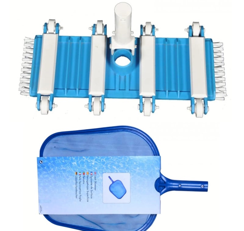 BlueWave 14 Inch Flexible Vacuum Head with Brush Blue Colour and Swimming Pool Blue Plastic Leaf Rake Mesh Net Skimmer Clean Swimming Pool Tool Leaf - Image 1