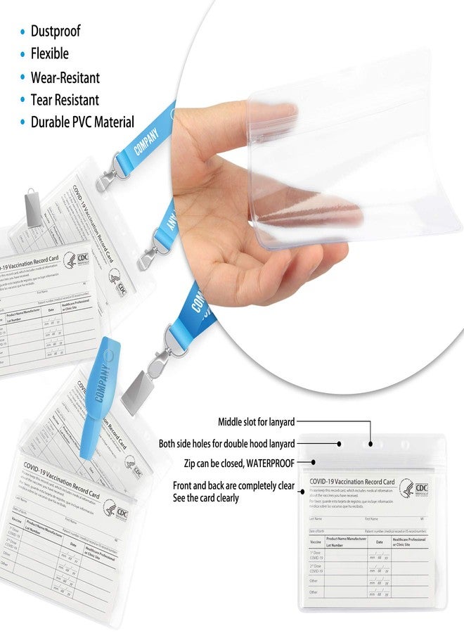 RIDEIWAKE 50 Pack CDC Vaccination Card Protector 4X3 in Immunization Record Vaccine Card Holder Horizontal Badge I'D Name Tags Clear PVC Sleeve Waterproof Type Resealable Zip w 3 Lanyard Slots for Events Travel - Image 4