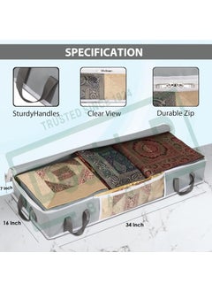 DOUBLE R BAGS Double R Bags Big Under Bed Storage Organizer Multi Purpose For Shoe Saree Quilts Comforters Blanket Cloth Storage with Large Front Window Reinforced Handles Zippered Organiser Grey Set of 2  - Image 5