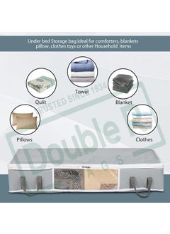 DOUBLE R BAGS Double R Bags Big Under Bed Storage Organizer Multi Purpose For Shoe Saree Quilts Comforters Blanket Cloth Storage with Large Front Window Reinforced Handles Zippered Organiser Grey Set of 2  - Image 4