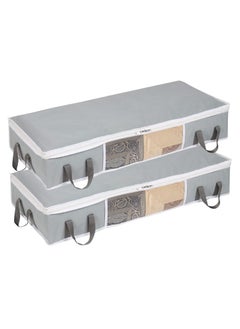 DOUBLE R BAGS Double R Bags Big Under Bed Storage Organizer Multi Purpose For Shoe Saree Quilts Comforters Blanket Cloth Storage with Large Front Window Reinforced Handles Zippered Organiser Grey Set of 2  - Image 1