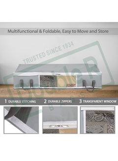 DOUBLE R BAGS Double R Bags Big Under Bed Storage Organizer Multi Purpose For Shoe Saree Quilts Comforters Blanket Cloth Storage with Large Front Window Reinforced Handles Zippered Organiser Grey Set of 2  - Image 3