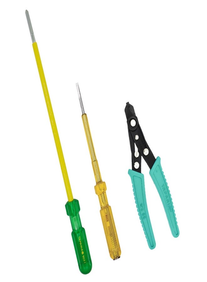 TAPARIA, 3 PC SET, 1 x 2 in 1 SCREWDRIVER, 1 X NEON tester & 1x WIRE STRIPPER (6”), (903 I, 818, WS 06). Used for Industrial application, DIY, Electricals, Carpentary, Professional and Home use. - Image 1