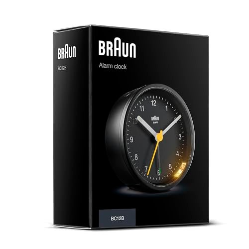 Braun Classic Analogue Alarm Clock with Snooze and Light, Quiet Quartz Movement, Crescendo Beep Alarm in Black, Model BC12B. - Image 4