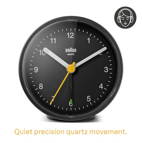 Braun Classic Analogue Alarm Clock with Snooze and Light, Quiet Quartz Movement, Crescendo Beep Alarm in Black, Model BC12B. - Image 2