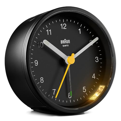 Braun Classic Analogue Alarm Clock with Snooze and Light, Quiet Quartz Movement, Crescendo Beep Alarm in Black, Model BC12B. - Image 1