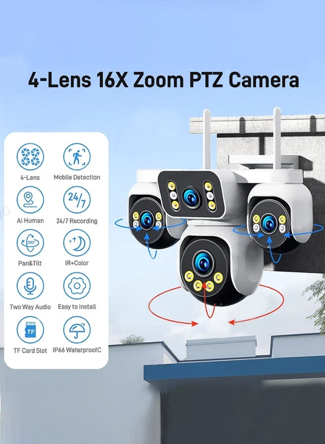 DIFANG 20MP CCTV 4 Lens 4 Screen Security WiFi 360° IP Camera 16X Zoom & Auto Tracking CCTV 10K Wireless Surveillance IP Camera Outdoor WITH 128G Card - Image 2