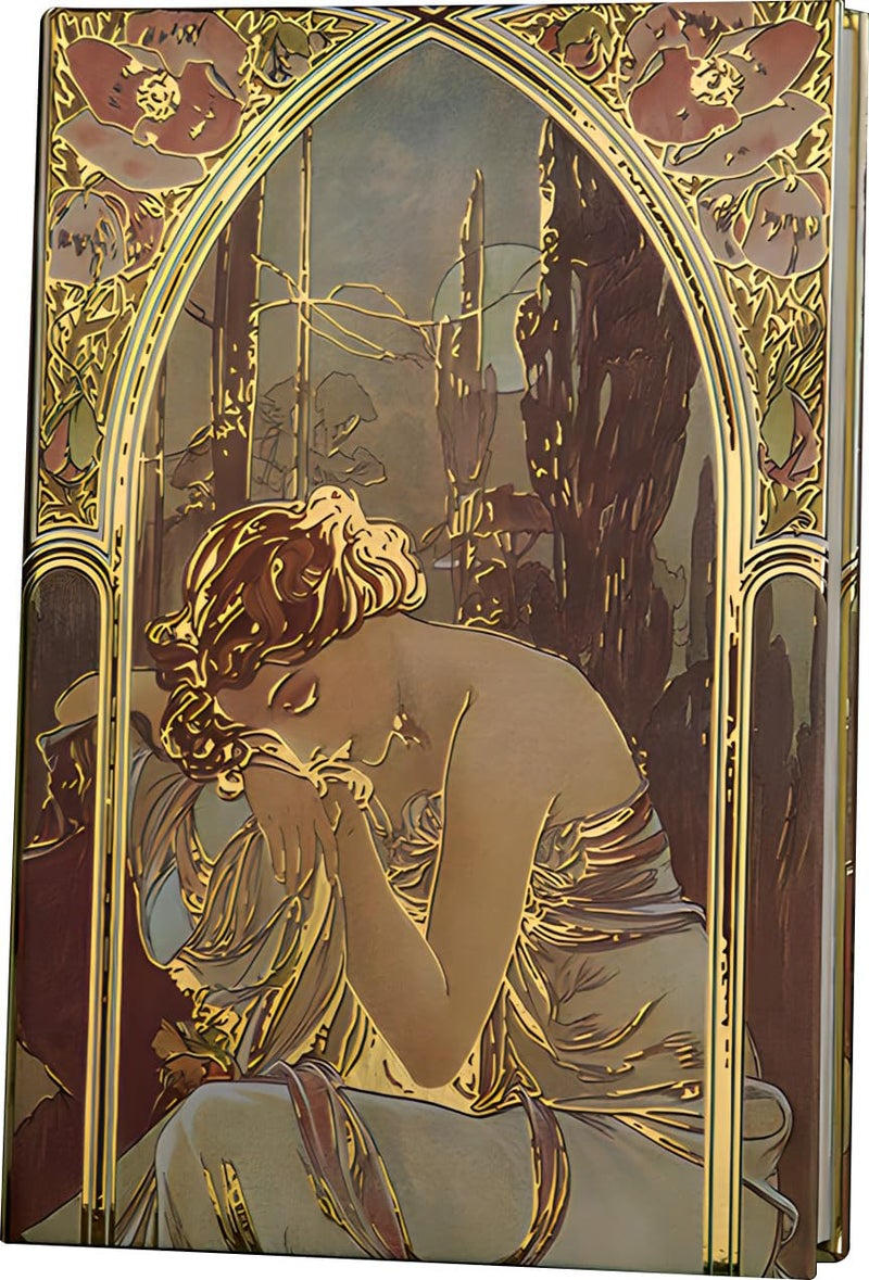 ipoul Fancy Notebook for Women, Gilded Journal Hardcover, 256 Full Color Pages, 5x7 Small Beautiful Journal, Alphonse Mucha Night's Rest, Art Gift for Her Personal Journal. - Image 1