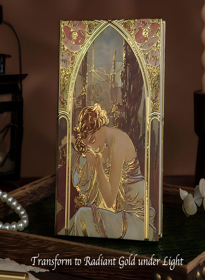 ipoul Fancy Notebook for Women, Gilded Journal Hardcover, 256 Full Color Pages, 5x7 Small Beautiful Journal, Alphonse Mucha Night's Rest, Art Gift for Her Personal Journal. - Image 3