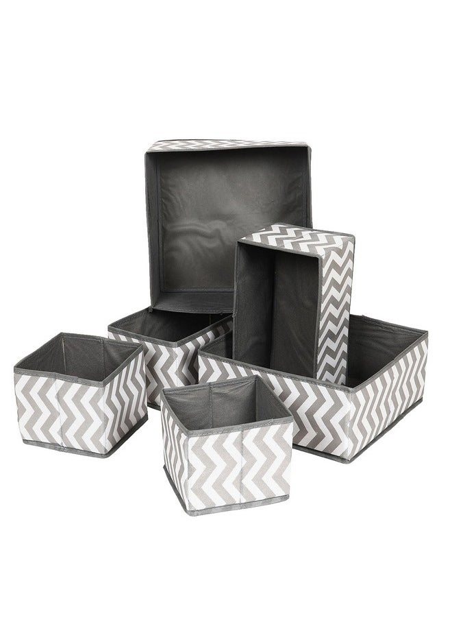 HOUSE OF QUIRK House of Quirk Foldable Cloth Storage Box Closet Dresser Drawer Organizer Cube Basket Bins Containers Divider with Drawers for clothes, Set of 6 (Wave, non-woven & cardboard)  - Image 5