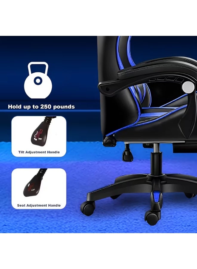 rayze Ergonomic gaming chair, computer chair, height adjustable, PU leather, high backrest, lumbar support, 360° rotation, adjustable tilt angle, ideal for office work or gaming (blue). - Image 3