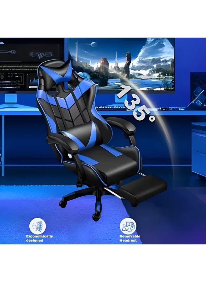 rayze Ergonomic gaming chair, computer chair, height adjustable, PU leather, high backrest, lumbar support, 360° rotation, adjustable tilt angle, ideal for office work or gaming (blue). - Image 4