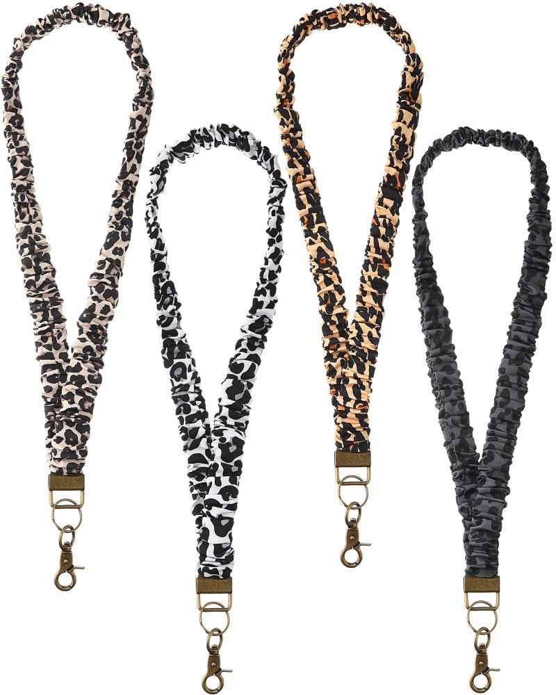 Faccito 4 Pcs Scrunchies Lanyards for Appreciation Teacher Gift Stretchy Badge Lanyard for ID Badges Key Cute Neck LanyardsLeopard StyleLeopard Colorleopard Color - Image 2