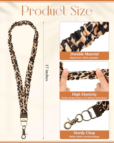 Faccito 4 Pcs Scrunchies Lanyards for Appreciation Teacher Gift Stretchy Badge Lanyard for ID Badges Key Cute Neck LanyardsLeopard StyleLeopard Colorleopard Color - Image 3
