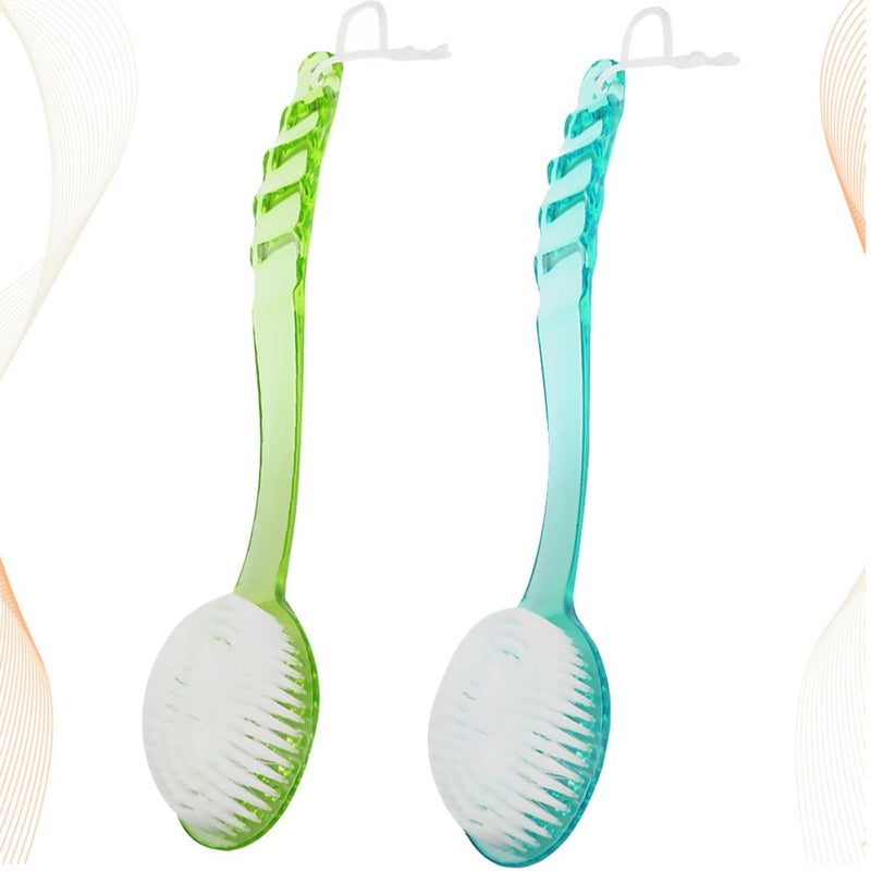 Long Handle Back Scrub Brush 2 Pack Blue Green Soft Bristles Exfoliating Shower - Image 5
