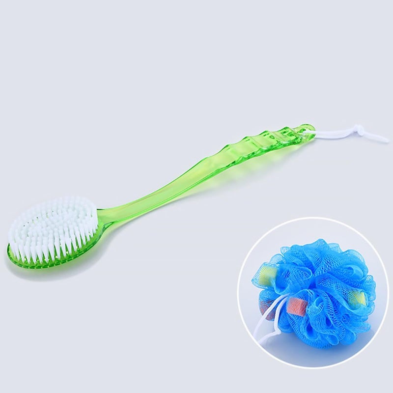 Long Handle Back Scrub Brush 2 Pack Blue Green Soft Bristles Exfoliating Shower - Image 3