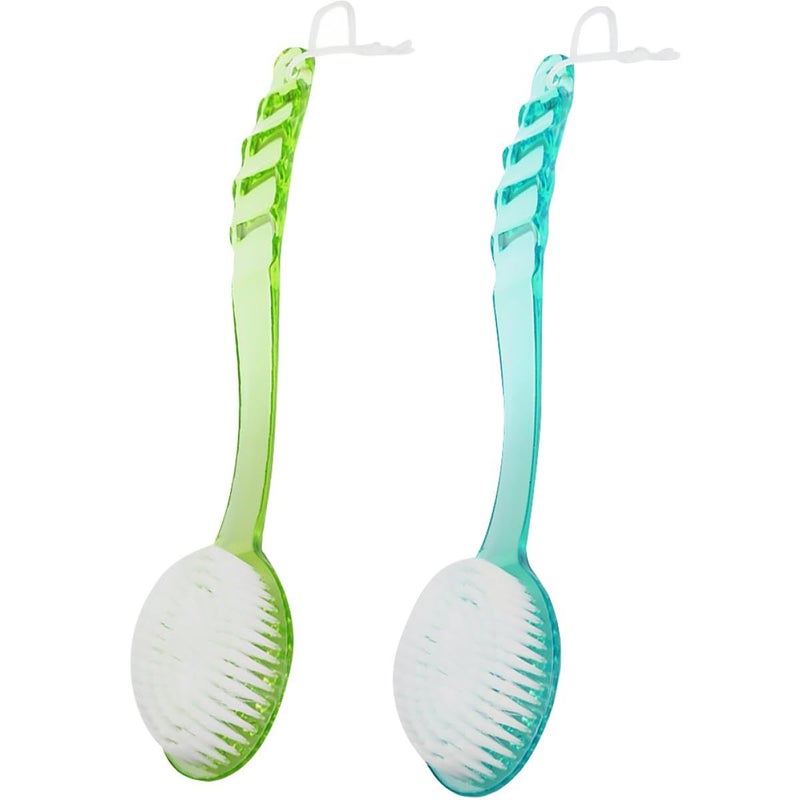 Long Handle Back Scrub Brush 2 Pack Blue Green Soft Bristles Exfoliating Shower - Image 2