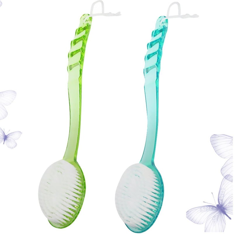 Long Handle Back Scrub Brush 2 Pack Blue Green Soft Bristles Exfoliating Shower - Image 4