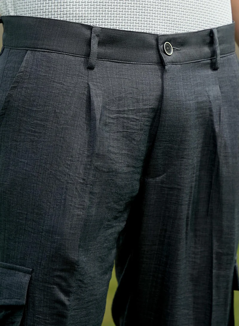 Campus Sutra Men's Charcoal Black Crinkled Utility Trousers