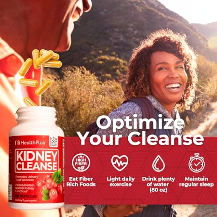 Health Plus Advanced Kidney Cleanse with Cranberry Extract, Turmeric Root and CoQ10, Helps Support Healthy Kidney Function & Urinary Tract Wellness, 60 Capsules - Image 5