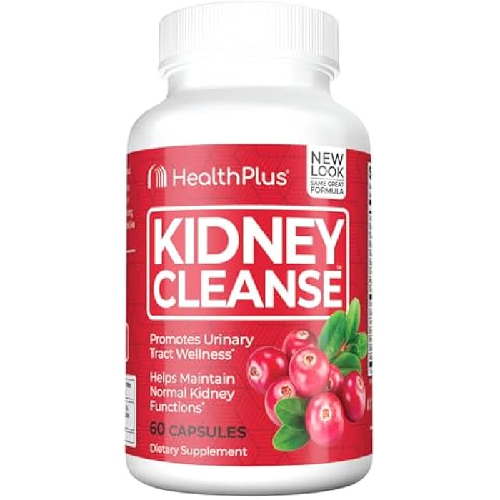 Health Plus Advanced Kidney Cleanse with Cranberry Extract, Turmeric Root and CoQ10, Helps Support Healthy Kidney Function & Urinary Tract Wellness, 60 Capsules - Image 1