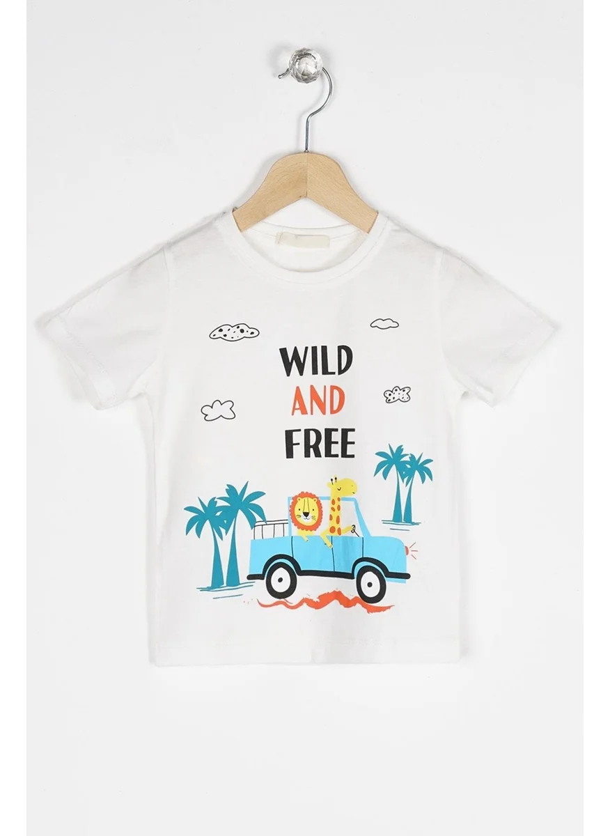 WEWE Crew Neck Short Sleeve Wild And Car Printed White Color Boy T-shirt