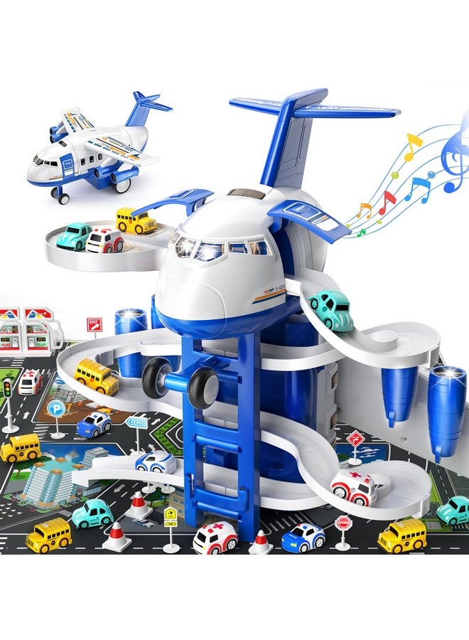 TEMI Kids Airplane Toys Race Track Car Toys For 3 4 5 6 7 Boys Transport Plane Adventure Car Toys For Toddler Age 26 With 8 City Cars Garage Parking Lot Playmat Birthday Gift For Girls - Image 1