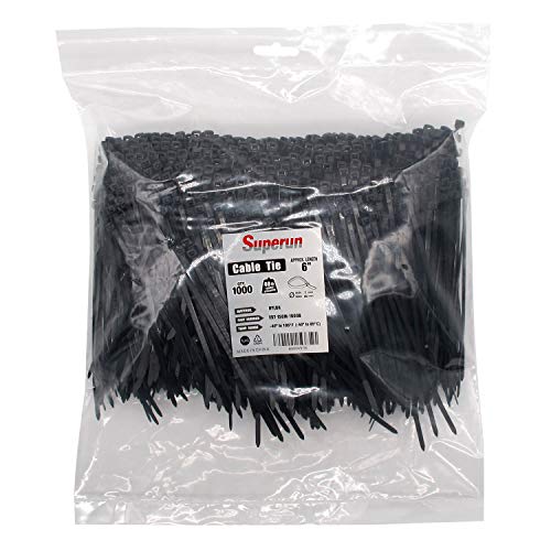 Superun Black Zip Ties 6 Inch, 40 Lbs Tensile Strength Wire Ties (Industrial Grade Cable Ties) Pack of 1000 - Image 1