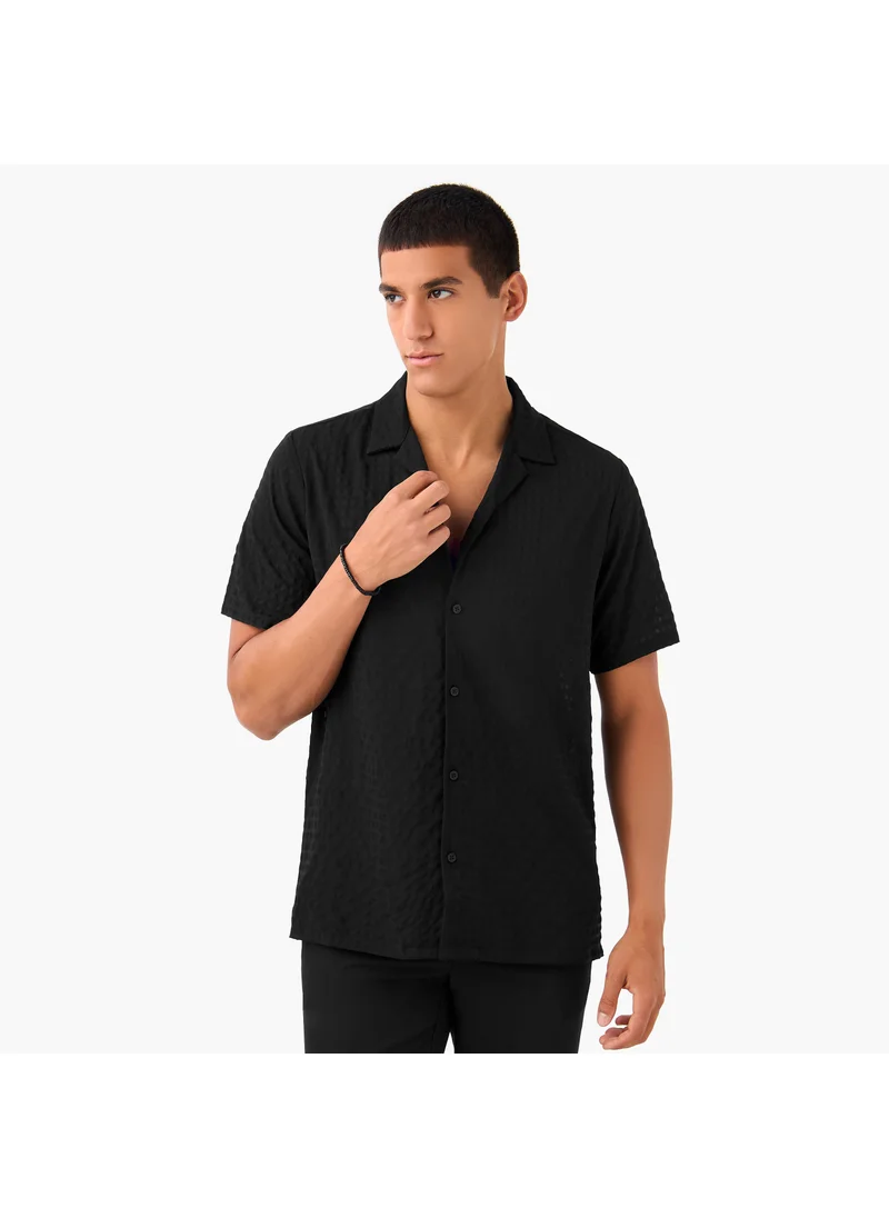 فاف Regular Fit Dobby Textured Shirt with Camp Collar and Short Sleeves