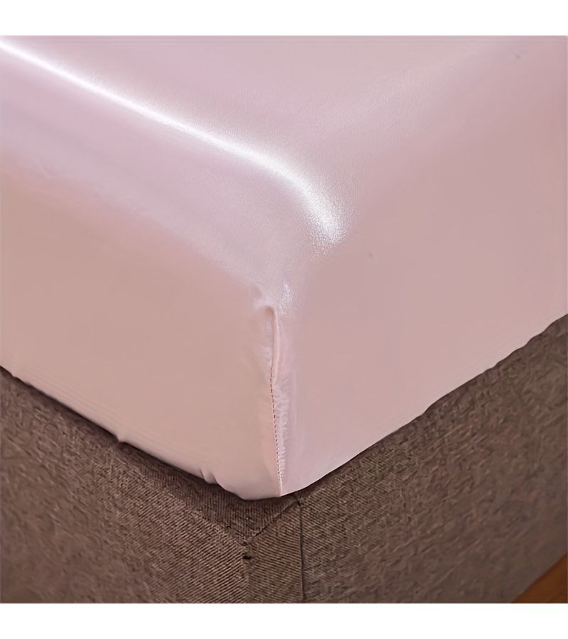 Full Pink Solid Color Satin Fitted Sheet Four Piece Bed Set Includes One Flat Sheet One Fitted Sheet A Pair Of Pillowcases For Full Size Bed - Image 5
