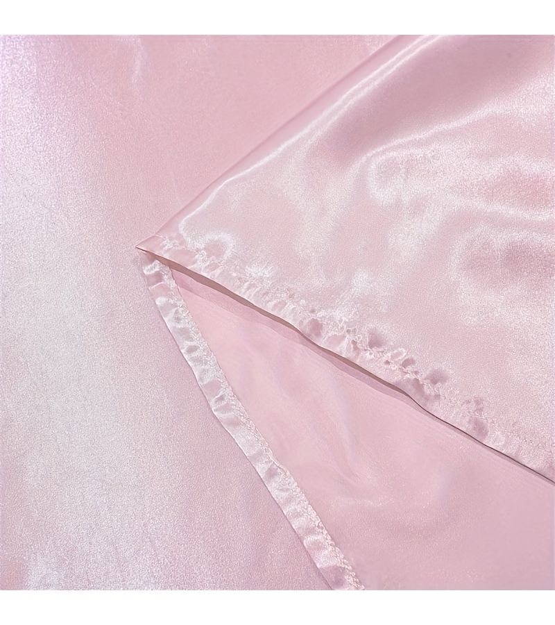 Full Pink Solid Color Satin Fitted Sheet Four Piece Bed Set Includes One Flat Sheet One Fitted Sheet A Pair Of Pillowcases For Full Size Bed - Image 4