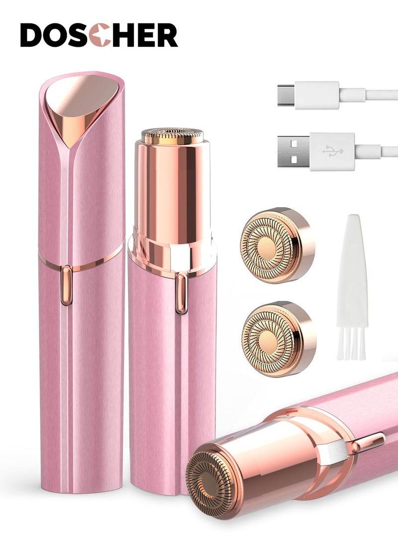 DOSCHER Facial Hair Removal for Women, Painless Epilator Hair Remover Device with 2 Pcs Replacement Heads , USB Rechargeable Face Electric Razor and Trimmer for ladies Lip, Chin, Arms  - Image 1