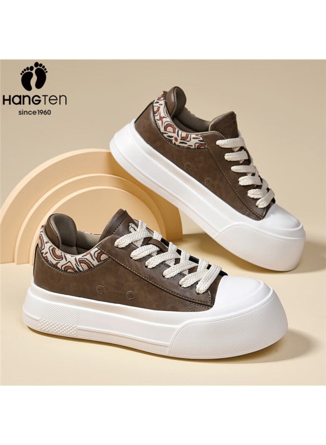Hang Ten Men's Classic Sneakers Spring New Lightweight Casual Shoes Fashion Sports Shoes Thick Sole Durable Brown Size 43 - Image 1